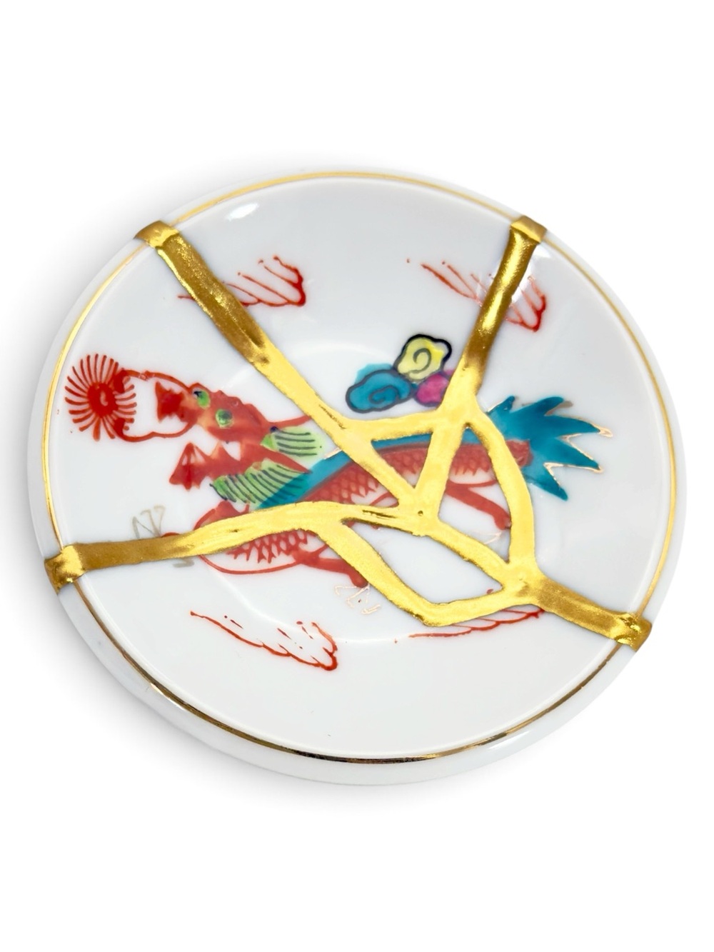 Kintsugi Plate Japanese Dragon Mamezara Gold Crack Art Personal Growth Gift